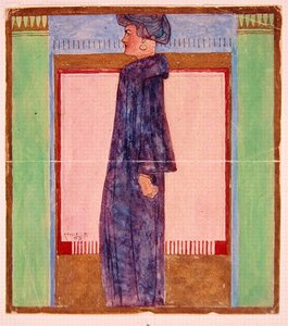 Stående kvinde (akvarel på papir) af Egon Schiele