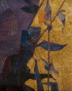 Stiliseret blomst mod en dekorativ baggrund ... (bronze) af Egon Schiele