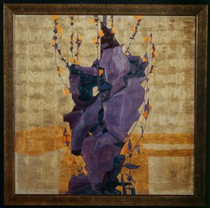 Stiliseret blomst mod en dekorativ baggrund ... (bronze) af Egon Schiele