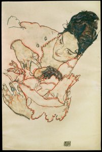 Stillende Mutter - Ammende mor ... (akvarel og sort farvekridt) af Egon Schiele