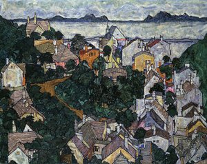 Sommerlandskab; Sommerlandschaft, 1917 af Egon Schiele