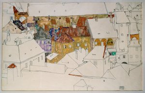 Den gule by (gouache, akvarel og blyant) af Egon Schiele