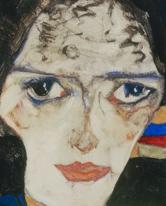 Sørgende kvinde (olie på træ) af Egon Schiele