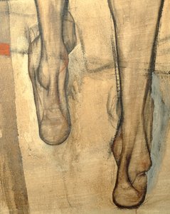 Kvindelig nøgen med skuldertørklæde, fragment ... (maleri på lærred) af Egon Schiele
