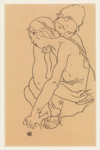 Frau und Mädchen, die sich umarmen af Egon Schiele