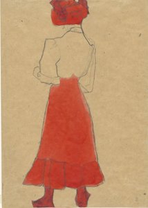 Kvinde med rød nederdel, ca. 1909. af Egon Schiele