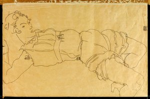 Ung kvinde liggende på ryggen, 1915 af Egon Schiele