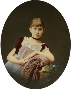 Portræt af en pige. Silver Gelatine Photography, Gouache af Egor Maximovich Ovcharenko (?-1902) af Egor Maximovich Ovcharenko