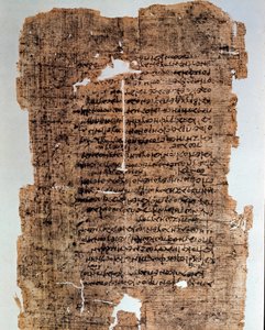 Egyptisk antikvitet: papyrus dækket med inskriptioner. Codex fra det 4. århundrede f.Kr. Svag. 17x28 cm. Alexandria af Egypten, Nationalmuseet af Egyptian