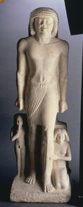 Familiegruppe, muligvis fra Saqqara, Old Kingdom, slutningen af 5. til tidlig 6. dynasti (malet kalksten) af Egyptian