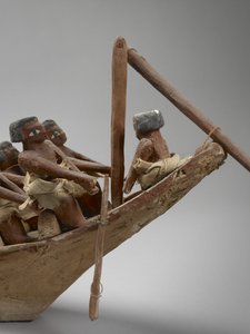 Model af gravskib, fra Beni Hasan, sandsynligvis fra Mellemste Rige, ca. 2060-1786, mixed media detalje af 107032 af Egyptian
