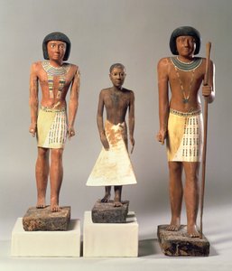Tre statuer af Metjetji, muligvis fra Saqqara, Gamle Kongerige, sene dynasti V til tidligt dynasti VI (ca. 2360-2340 f.Kr.) (malet træ, sten, gesso og metal)
