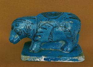 Blå flodhest med sort dekoration, fra Dra Aboul Naga, Middle Kingdom (fajance)