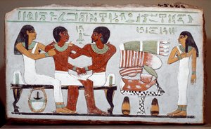 Egyptisk antikvitet: begravelsesstele malet kalksten, der forestiller familien til Amenemhet (Amenemhat)