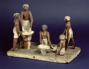 Model af fem mænd, der brygger, fra Beni Hasan, Middle Kingdom, ca. 2035-1668 f.Kr. (malet træ)
