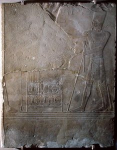 Relief af Mentuhotep III (ca. 2004-c.1992 f.Kr.) indvielse af ofre, Mellemriget, ca. 1982-1970 f.Kr. (kalksten) af Egyptian 11th Dynasty