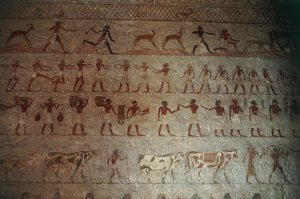Beni-Hasan Nekropolis. Tomb of Amenemhat, detalje: vægmalerier, der skildrer jagtscener og livet på landet