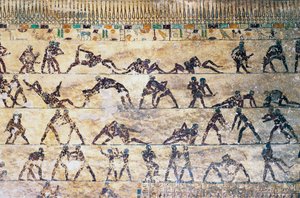 Kampscener, vægmaleri, Kethi-grav, Beni Hasan Necropolis, Egypten, Egyptisk civilisation, Mellemriget, Dynasti XII