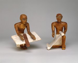 Skriftskrivere i modelkornkammeret fra Meketres grav, ca. 1981-1975 f.v.t. (træ, gips, maling, linned)