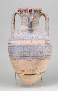 Blåmalet Ibex Amphora fra Malqata, ca. 1390-1353 f.Kr. (keramik, hvid creme slip, maling)