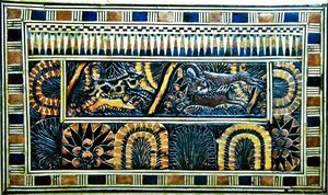 Coffer, fra Tutankhamons grav, New Kingdom (træ, bronze, elfenben og farvet glasur) af Egyptian 18th Dynasty