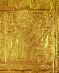 Detalje fra den gyldne helligdom, fra Tutankhamons grav (ca. 1370-1352 f.Kr.) New Kingdom (træ overlejret med gesso dækket med guldplade)