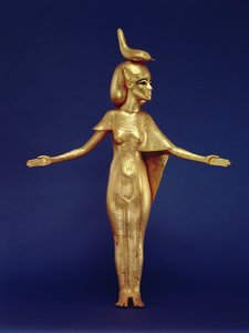 Detalje af gudinden Selket fra den canopiske helligdom, fra Tutankhamons grav (ca. 1370-1352 f.Kr.) New Kingdom (forgyldt træ) (se også 228567)