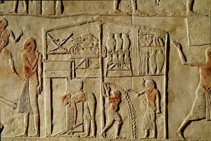 Egyptisk antikvitet: ""fødevarer opbevares i varehuse""" Relief dekorerer en grav af en højtstående embedsmand fra det 18. dynasti. Bologna Civico Museo Archeologico af Egyptian 18th Dynasty