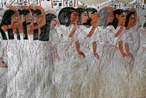 Egyptisk antikvit: Procession af grædende. Maleri af Roy
