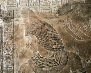 Ægyptisk antikvitet: relief fra graven af Kha em Het (Khaemhat) inspektør på loftet og skriver ved hoffet til Amenophis III (TT57), der viser en karakter iført en kegle. 18. dynasti. 1530-1290 f.Kr. Vallee des Nobles. Luxor, Vestbredden, Egypten af Egyptian 18th Dynasty
