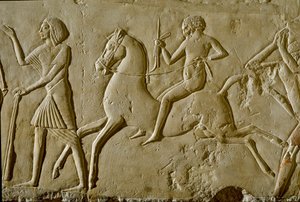 Egyptisk antikvitet: relief med kriger til hest. Slutningen af det 18. dynasti af Egyptian 18th Dynasty
