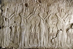 Egyptisk antikvitet: unge piger, der ofrer. Kheruefs grav (TT 192) (18. dynasti af Egyptian 18th Dynasty