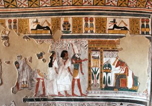 Egyptisk antikvitet: Horus guider Roy og hans kone til Osiris. Fragmenter af freskomaleri fra Roys grav (TT255). 18. dynasti. Fra Vestbredden af Luxor, Egypten af Egyptian 18th Dynasty