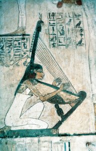 Kalkmalerier, der viser scenen for begravelsesbanket, med harpespiller, fra New Kingdom af Egyptian 18th Dynasty