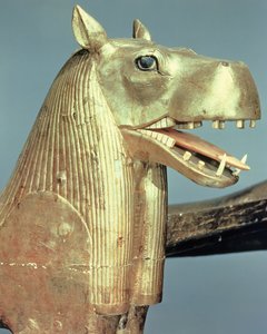 Begravelsessengehoved i form af gudinden Tueris, fra Tutankhamons grav (ca. 1370-52 f.Kr.) New Kingdom (forgyldt træ)