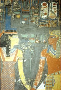 Horemheb og Isis, fra Horemhebs grav (ca. 1323-1295 f.Kr.) New Kingdom (vægmaleri) af Egyptian 18th Dynasty