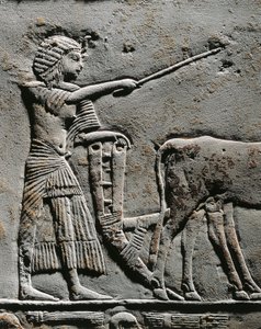 Horemheb pløjer jord i Iaru-marken, relief fra Horemhebs grav i Saqqara, detalje af Egyptian 18th Dynasty