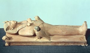 Billede af kongen på hans begravelsesseng, fra Tutankhamons grav (ca. 1370-52 f.Kr.) New Kingdom (træ)