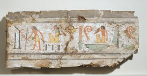 Inskription i særligt tydelige hieroglyffer: en mand med sin stok, en skægget gud på hug, en mand med hånden for munden ... af Egyptian 18th Dynasty