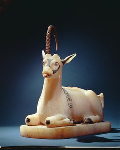 Låg på en ungent krukke i form af en stenbuk, fra Tutankhamons grav, New Kingdom (malet alabast) (se også 148195)