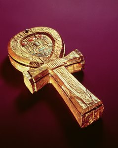 Spejlkasse i form af en ankh, fra Tutankhamons grav (ca. 1370-1352 f.Kr.) New Kingdom (forgyldt træ)