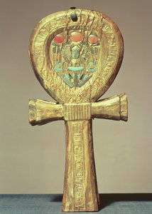 Spejlkasse i form af en ankh, fra Tutankhamons grav (ca. 1370-52 f.Kr.) New Kingdom (forgyldt træ indlagt med glaspasta)