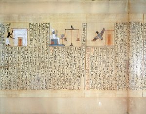Papyrus, der skildrer vejningen af hjertet, fra Maiherperis dødebog af Egyptian 18th Dynasty