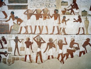 Pottemagere og arbejdere, detaljer fra freskoerne i Rekhmires grav, Sheikh Abd el Qurnah Necropolis, Luxor, Theben (Unescos verdensarvsliste af Egyptian 18th Dynasty