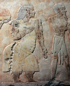 Dronningen af Punt, detaljescene med ekspedition til Punt-landet, malet relief, søjlegang i Punt, Hatshepsuts gravtempel, Deir el-Bahari, Thebens nekropolis (Unesco