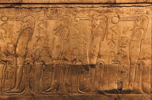 Relief på forgyldt trækiste, Tutankhamons skatkammer af Egyptian 18th Dynasty