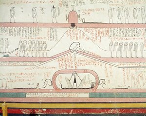 Scene fra Book of Amduat, der viser rejsen til underverdenen, New Kingdom (vægmaleri)