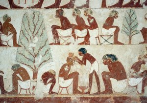 Soldater, der bliver klippet, detaljer fra fresker i Userhats grav, Sheikh Abd el Qurnah Necropolis, Luxor, Theben (Unescos verdensarvsliste af Egyptian 18th Dynasty