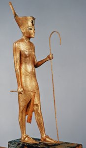 Statuette af kongen iført nordens røde krone, fra Tutankhamons grav (ca. 1370-52 f.Kr.) New Kingdom (forgyldt træ)