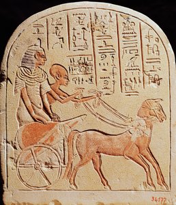 Stela, der forestiller en skriver, der kører en stridsvogn, fra Tell El-Amarna, New Kingdom, ca. 1353-1337 f.Kr.